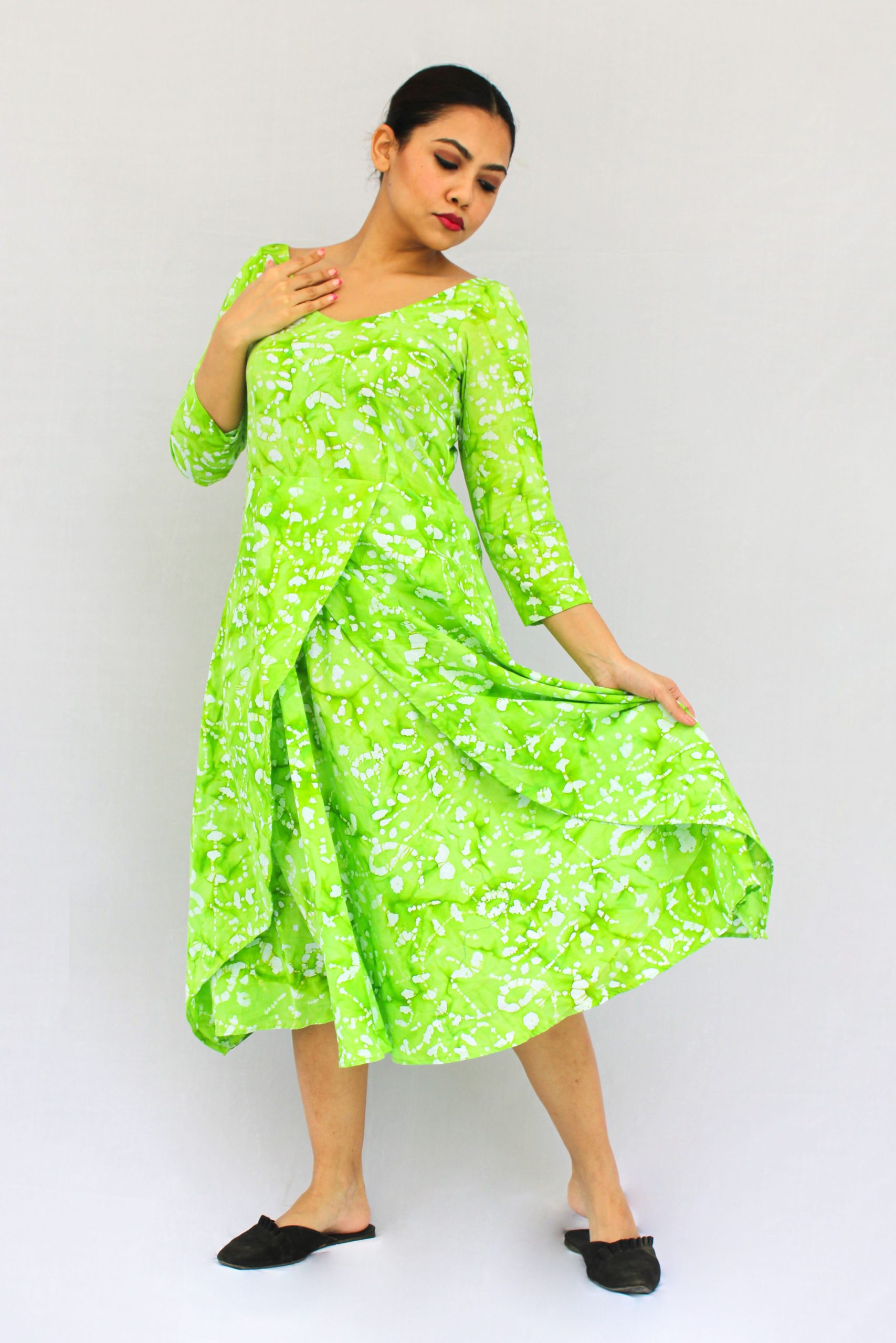 slim fit dress slacks Summer Batik Dress: Green – Chen Burkett New York main image 0